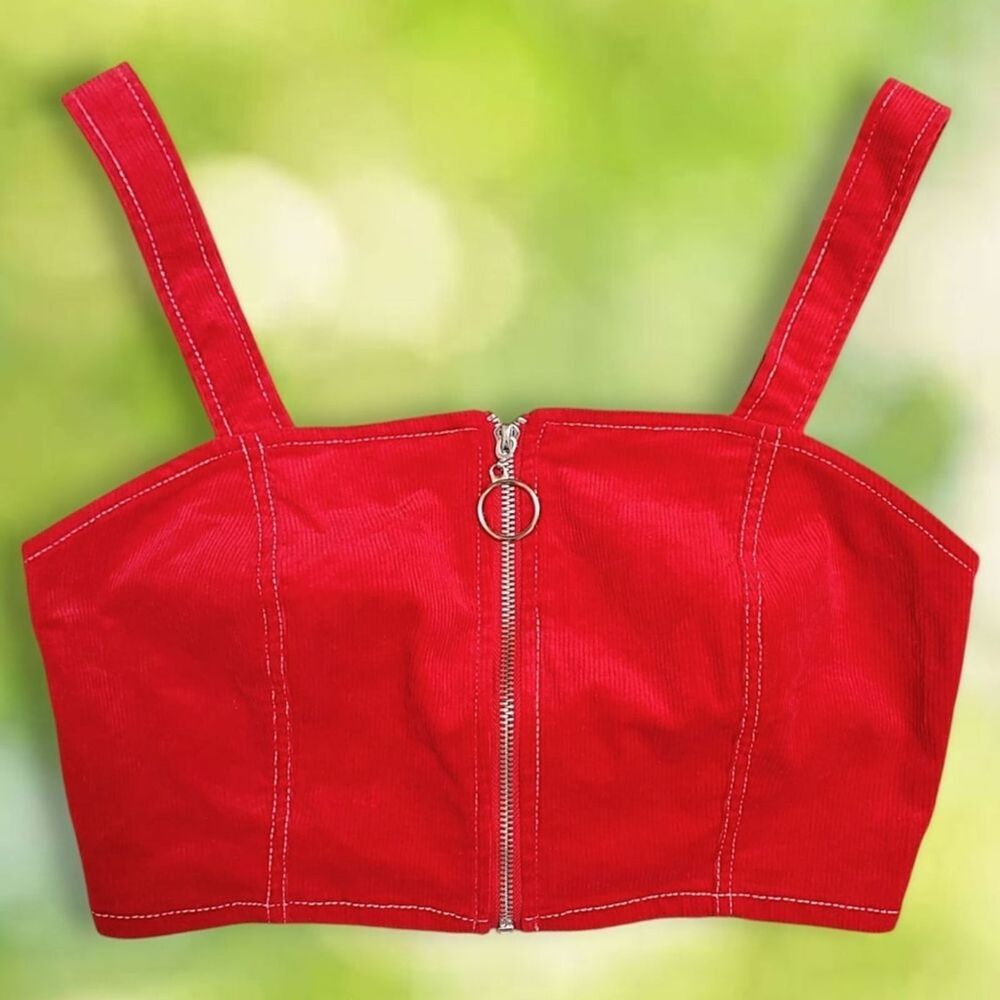 Urban Outfitters Corset Top Red Corduroy Crop Tank Top Zip Up Womens Medium - Picture 4 of 10